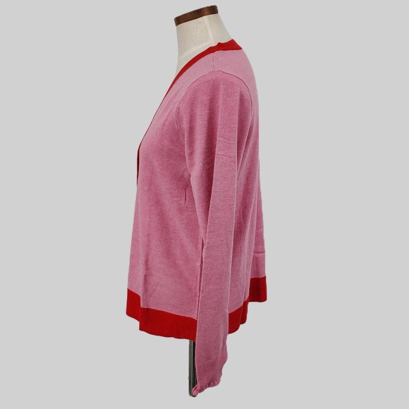 Candace Cameron Bure Pink Red Trim Button Front Knit Cardigan Sweater Womens XS - Picture 8 of 9